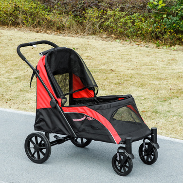 PawHut Dog Stroller Dog Buggy Foldable для великих собак і кішок до 30 кг Cat Buggy з подушками Сітка Вікна Двері Сумка для зберігання Котяча коляска з безпечними повідцями, гальмами, Баггі Чорний | Аосом