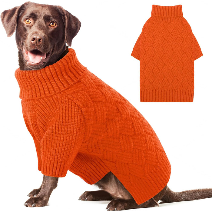 Теплий зимовий светр для собак AOFITEE Dachshund (Такса) з коміром-гетром, оранжевий (XXL)