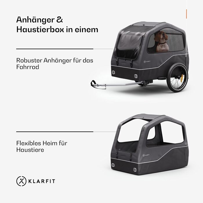 Причіп для собак Klarfit Goldie Home, 334 л, водовідштовхувальний, для дому та прогулянок, вантажопідйомність 40 кг, складаний, 16-дюймові колеса