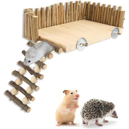 Платформа для хом'яків HERCHR з дерева, мостик, іграшка для гризунів з огорожею, підходить для цукрових поссумов та золотих ведмедиків