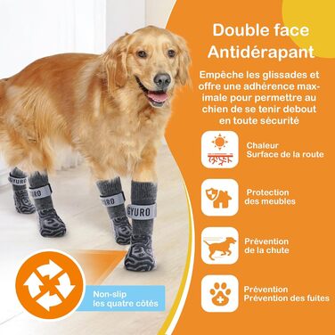 Шкарпетки для собак з неслизькою підошвою та регульованим кріпленням (Сірий, L)
