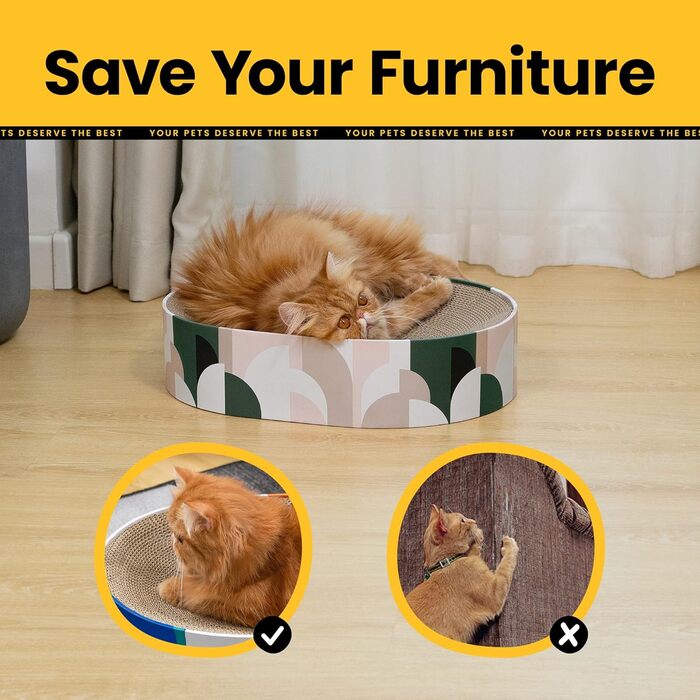 Кігтеточки для котів Conlun 2 в 1: овальні, з мискою та гніздом. З гофрокартону, для лежання та точіння кігтів. Розмір 43x33x10 см