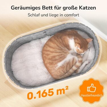 Ліжко для котів FUKUMARU, сіре овальне ліжко-диван з м'яким штучним хутром, філц, 61 см