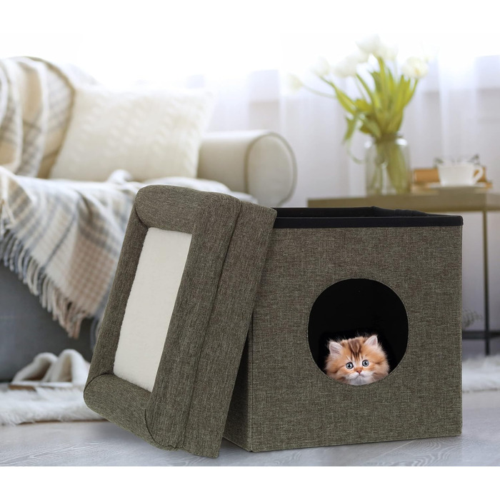 Котяча хатинка Relaxdays для дому, двоповерхове укриття для котів і малих собак, 44x38x38 см, сіра