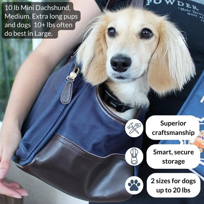 Сумка-переноска для собак DJANGO - велика, waxed canvas та шкіра, з кріпленням-поводком та кишенями на блискавці (marineblau)