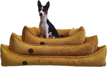 Ортопедичне ліжко для собак, сумісне з великими, середніми та маленькими породами, жовто-гірчичний колір, миється, розмір M (77x60x20 см)