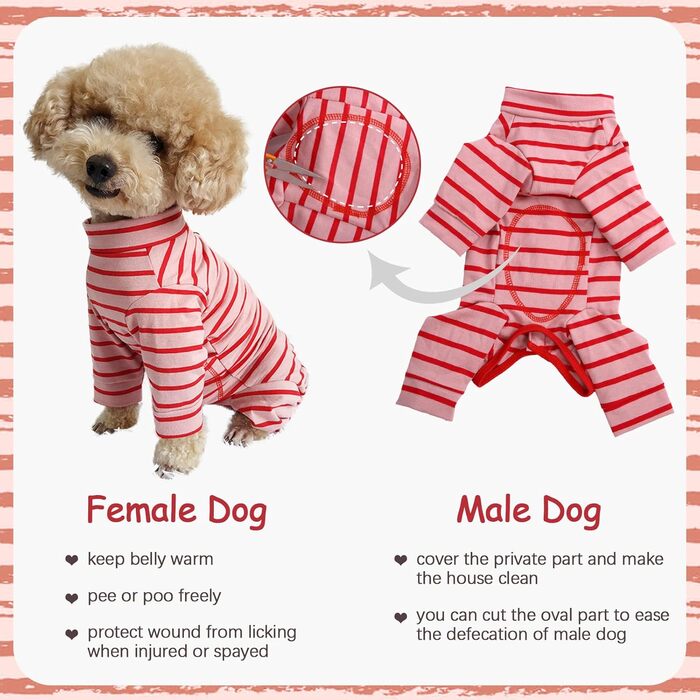 Піжама для собак після операції Kuoser, для собак малих та середніх порід (XL, червоний)