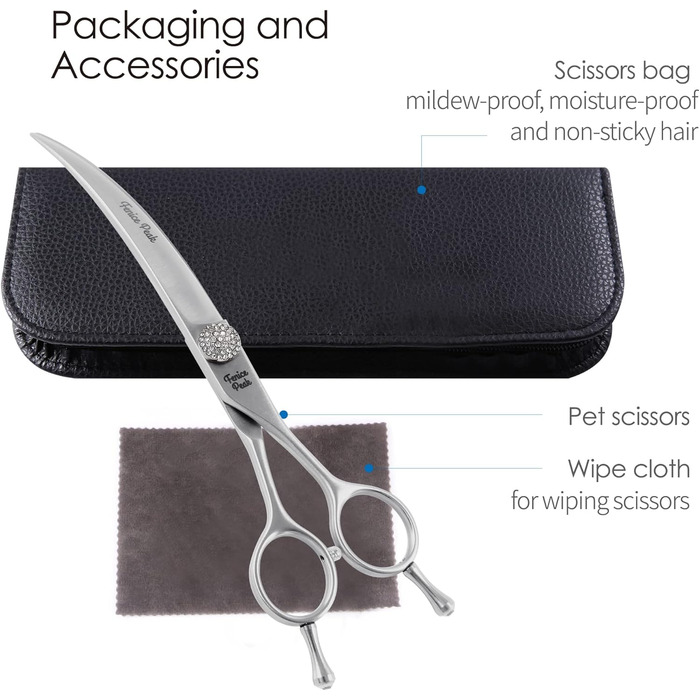 Ножиці для грумінгу собак Fenice Peak з декоративним камінчиком, 440C, нержавіюча сталь, 7.5 дюймів, професійні