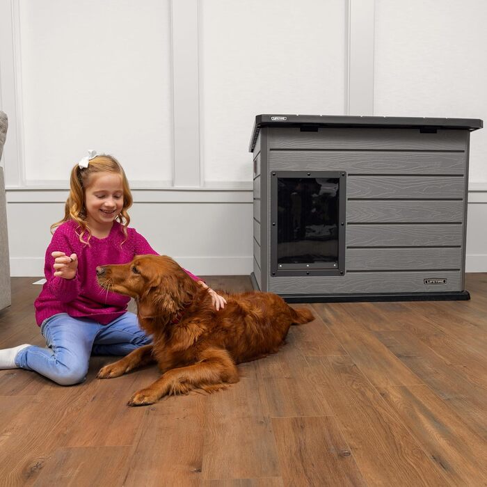 Кінець Lifetime - Зовнішній вольєр для собак, 120x97x97-90 см, переносний собачий будиночок, з піднятим дном, знімним перегородкою, захист від УФ-випромінювання, складане дах, прямокутний вольєр для саду (92314)