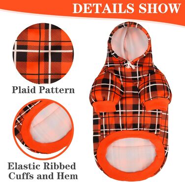 Пуловер з капюшоном для собак EXPAWLORER у клітинку, британський стиль, теплий собачий пуловер з отвором для повідка, одяг для пітбулів, зимова куртка для всіх порід, цуценят, дівчаток, хлопчиків, котів, Рожевий (XX-Large, Помаранчевий/Західний (Sunset Ch