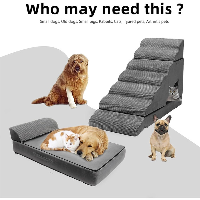 Сходинка для собак, 76,2 см, 6 сходинок, для маленьких та великих собак, антиковзаючі, для ліжка/дивану, темно-сірий