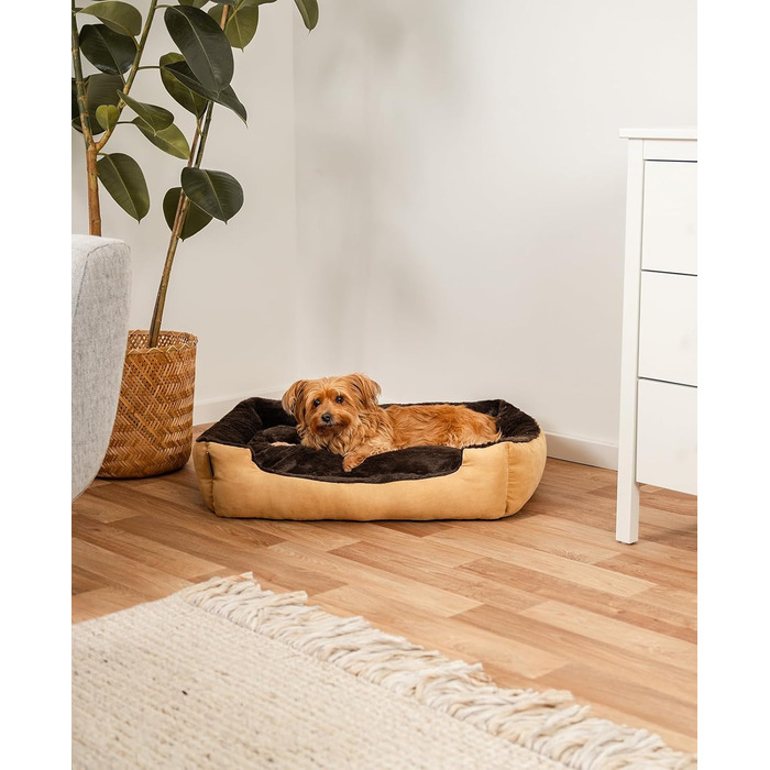 Килимок для собак Lionto з двостороннім подушкою та неслизьким дном, 75x60 см, бежевий/коричневий. Зручний лежак для собак та котів будь-якого віку.