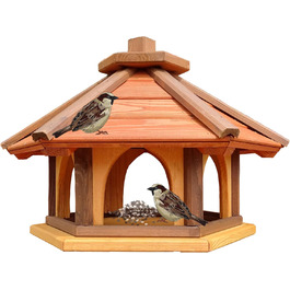 Дерев'яна шестигранна годівниця для птахів Vogel Futter Haus, садова кормушка для диких птахів, коричнева/червона/жовта