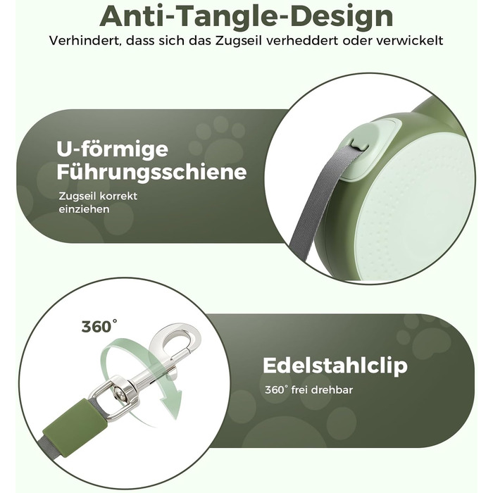 Рулетка для собак BMaobbo 8м, міцна сталева лебідка, тримач для відходів, антизаплутування, швидке гальмування, для собак до 50кг, для тренувань, лісу, пляжу