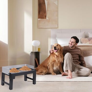 Підвищені годівниці для собак з перегородкою, 2 великі миски, регульована висота, для малих, середніх та великих собак