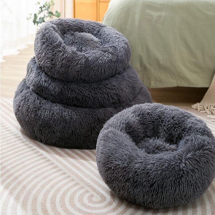 Кругле ліжко для собак та котів: м'яке, тепле, донат-ліжко для домашніх тварин (для тварин до 15 кг)