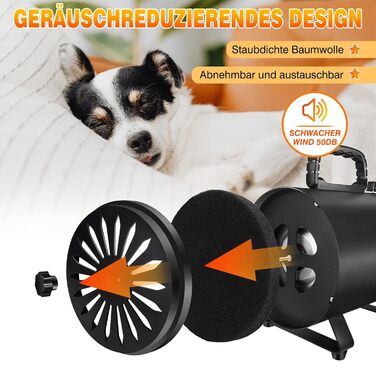 Сушарка для собак 3500W, тиха, професійна, з 4 насадками, для грумінгу та догляду за тваринами