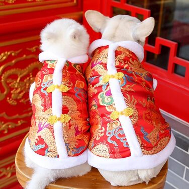 Теплий халат-чонгсам для котів та собак, зимовий стиль Тан, тепла різдвяна сукня для котів, бішон, маленьких та середніх собак