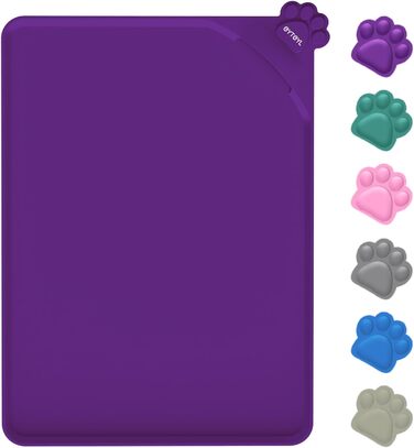 Водонепроникний килимок для годування домашніх тварин з високими бортиками, 55 x 38 см, силіконовий, нековзний, для собак, котів, запобігає розливу води (фіолетовий, 30x48 см)