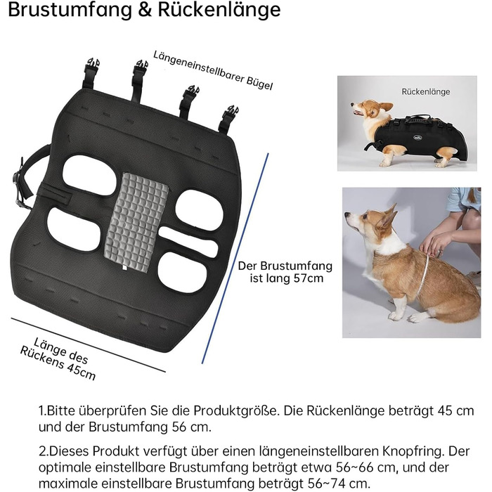 Рюкзак-переноска для собак, собачий поводок-переноска для маленьких собак, регульовані дихаючі ремені, ідеально підходить для собак з обмеженими можливостями, розмір (4–8) кг (2XL, Чорний)