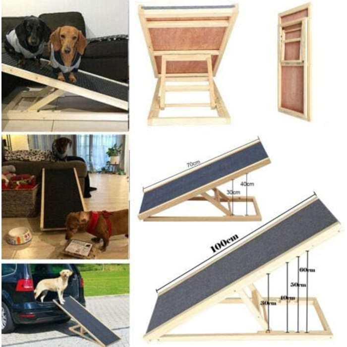 Рампа для собак та котів, складна, регульована висота, 70 x 35 x 30 см (CWPT-100x60cm)