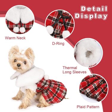 Пуловер для собак з повідком, комплект з D-подібним кільцем, в клітинку, з флісу, одяг для маленьких собак, дівчаток та хлопчиків, зимове халат для домашніх тварин, теплий одяг, теплий халат для собак, осінь, розмір XXS, червоний/подорожний, однотонний (G