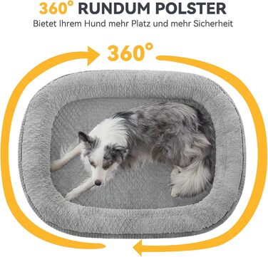 Ортопедичне ліжко для собак великих та середніх порід, XL, з м'якою подушкою для шиї, Memory Foam, вологостійке, неслизьке, знімний кошик, сірий, 107 x 81 x 19 см