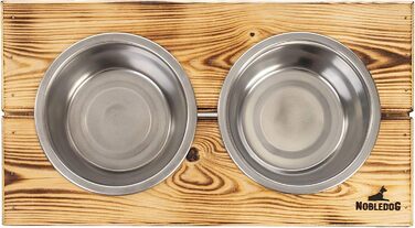 Миска для собак і котів Nobledog з кедрового дерева, станція для годування з двома мисками з нержавіючої сталі, об’єм 2×0,6 л