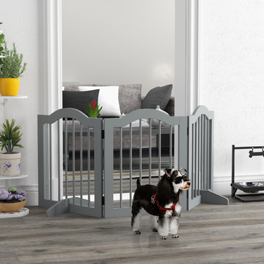 PawHut Barrier Dog 3 частини, 154,5 x 61 см складні ворота для собак з дверима, дверний щиток з 2 опорними ніжками, окремо стоячі сходові ворота для кухні, передпокою, світло-сірі | Аосом