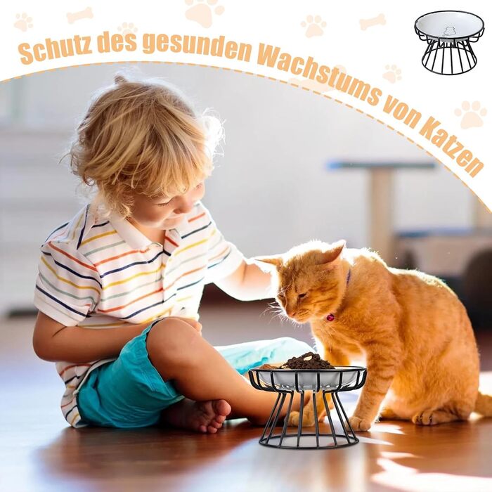 Підвищені годівниці для котів (2 шт.) - металеві миски з підставкою, 15 см, для кошенят та дорослих котів