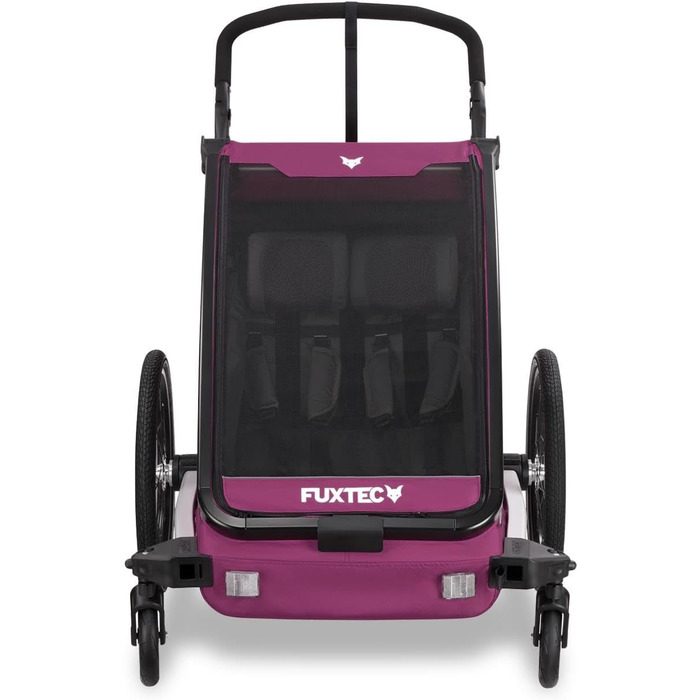 Причіп для велосипеда Fuxtec Sportfux на 2 місця, з багажником, світловідбивачами, ручкою-штовхачем, захистом від дощу та сонця, складаний, фіолетовий FX-FA1