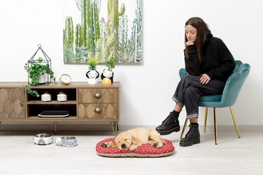 Подушка для собак та котів Baroni Home, 47x70x8 см, двостороння, серця, сірий та бордовий, середній розмір