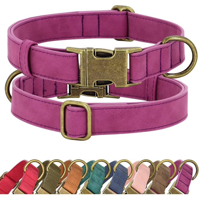 Нашийник для собак Didog з м'якої PU-шкіри, фіолетовий, розмір L (38,1-48,3 см), зручна застібка, для великих собак, для щоденних прогулянок
