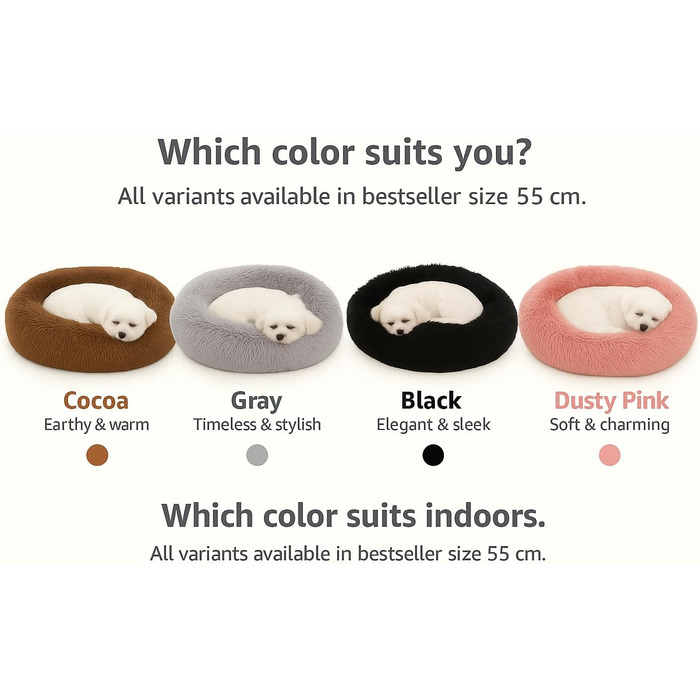 Крісло-лежанка для собак та котів Flamingo, м'яке, у вигляді подушки-донат, 55 см, колір мокко