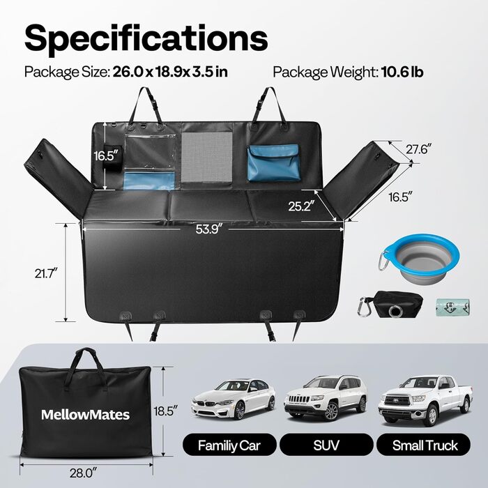 Захист для автосидіння собаки MellowMates: водонепроникний, антикіготок, з боковими захистами та оглядовим вікном. Підходить для SUV та мінівенів.