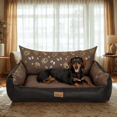 Ліжко для собак - зручне ліжко-корзина для маленьких, середніх та великих собак. Ліжко для собак, подушка для собак, собаче ліжко, лежанка для собак. Розмір 63x48 см, колір коричневий з лапами.