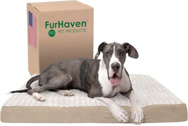 Ортопедичне ліжко для собак Furhaven XXL, ультра м'яке, штучне хутро та замша, знімний і праний чохол, кремове, Джамбо Плюс (надвелике)