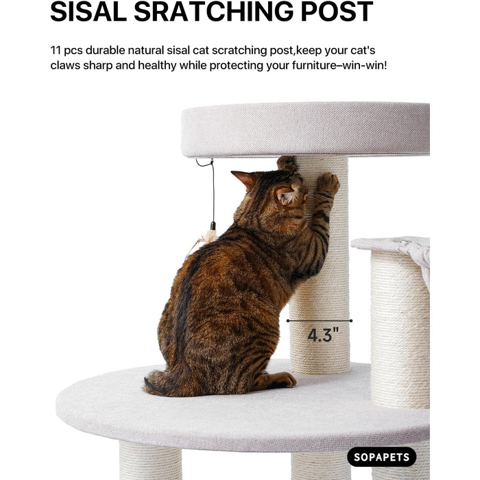 Великий котячий будиночок з дряпалкою для Мейн-куна, 165 см, котячий будиночок для кішок, дорослих, 9 кг, XXL, міцний, розкішний з великою гамаком, дряпка з сизалю, бежевий, 165 см