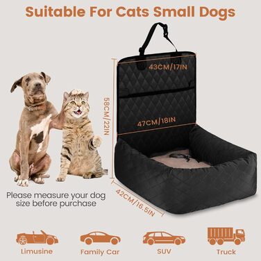 Крісло-підвищувач для собак у машину 2-в-1 з підкладкою та ременем безпеки (Чорний, M)