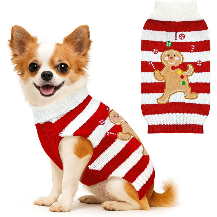 Теплий зимовий светр для собак з малюнком імбирного пряника, червоний, розмір XX-Large