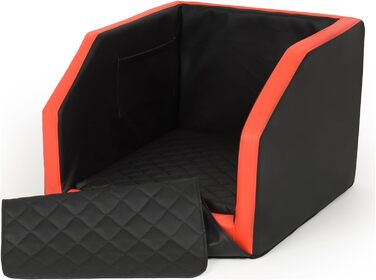 Автоматичне ліжко для собак у машину Velinda, з ременями безпеки, 55x70 см (чорний/білий, чорний/червоний)