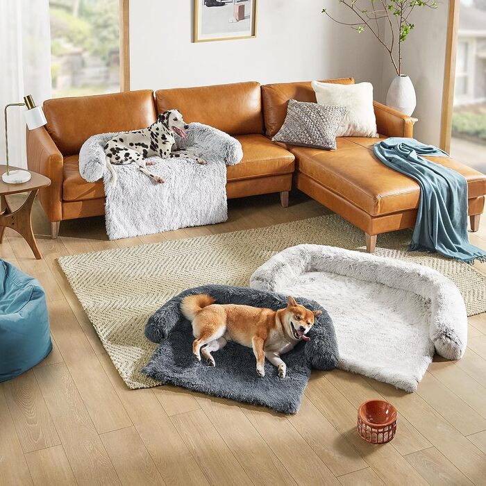 М'яке ліжко для собак з плюшу, ковзаюча, знімний чохол, миється, для маленьких та середніх собак, коврик для собак, лежанка для домашніх тварин, світло-коричневий, 60 x 55 x 10 см