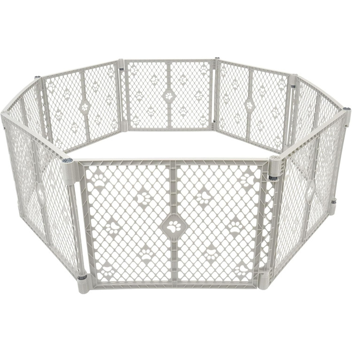 Вольєр для собак MYPET з 8 панелей, сірий, довговічний та стійкий до УФ-випромінювання, портативний, регульований, зручний для тварин, дизайн з відбитком лапки