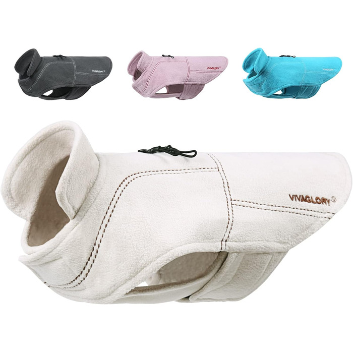 Зимовий теплий одяг для собак VIVAGLORY Softpad - флісовий теплий одяг з захистом живота, світловідбиваючий, регульований, бежевий, XXS (31-36см, 20см)