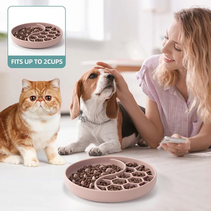 Миски для собак Slow Feeder, силіконові миски з присосками, антиковзні, для повільного годування, зменшують швидкість їжі, знімають тривогу та додають задоволення (Світло-зелений, Рожевий)