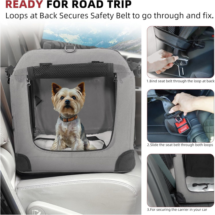 Petprsco Велика переноска для котів і собак, 61x43x43 см, з теплою ковдрою, складаною мискою та м'якою підстилкою, для подорожей