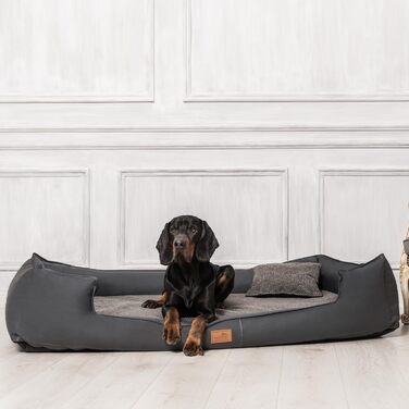 Ортопедичне ліжко для собак Tierlando® Linus Ortho Plus, 110x90 см, з віскоеластичною матрацом, штучна шкіра, графіт