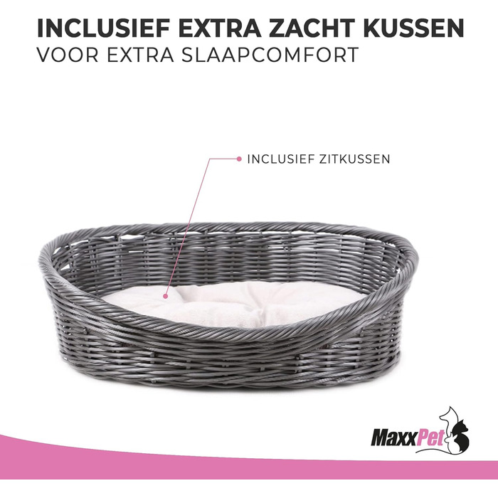 Лежак для собак і котів MaxxPet з подушкою, круглий, 70x53x23 см, антрацит