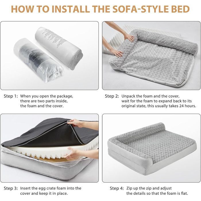 Ортопедичне ліжко для собак великих порід BFPETHOME, водонепроникне, знімний та пральний чохол, велике ліжко для тварин з водонепроникним наповнювачем та антиковзаючою основою, 91x61x20 см, сріблясто-сірий