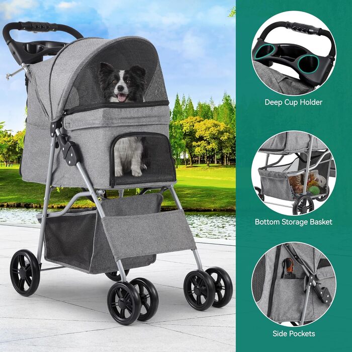 Візок для собак YITAHOME - переноска для тварин до 15 кг, сірий